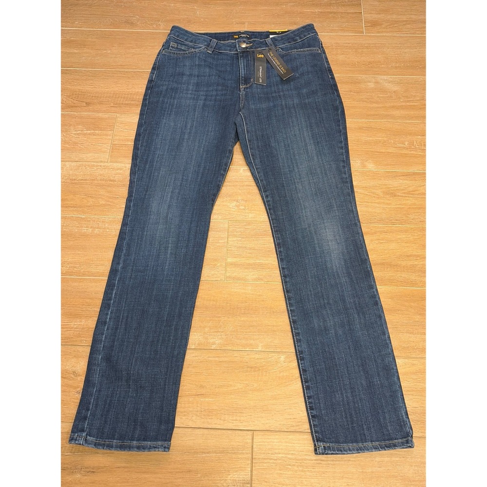 Lee Womens Straight Leg Jeans Regular Fit Mid Rise Expedition Blue 12 Long NWT